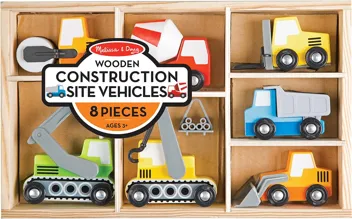 8-Piece Wooden Construction Site Vehicles w/ Storage Tray