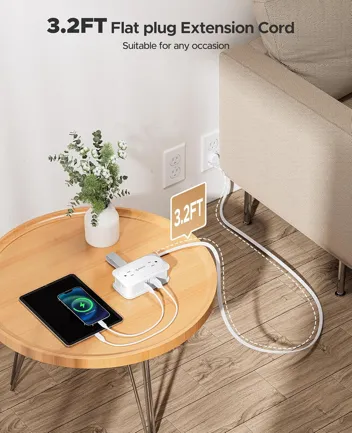 Orico 4-Outlet 3-USB Travel Power STrip with 3ft Flat Cord