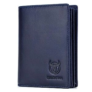 BULLCAPTAIN Large Capacity Genuine Leather Bifold Wallet/Credit Card Holder for Men with 15 Card Slots QB-027 (Blue)