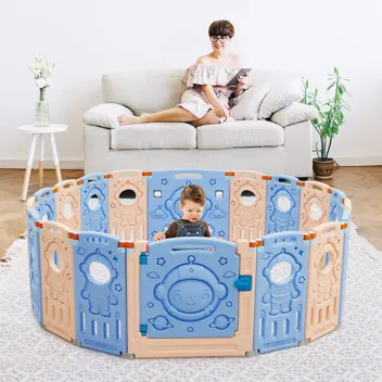 Costzon 16-Panel Aliens Rocket Foldable Baby Play Yards w/ Game Panel