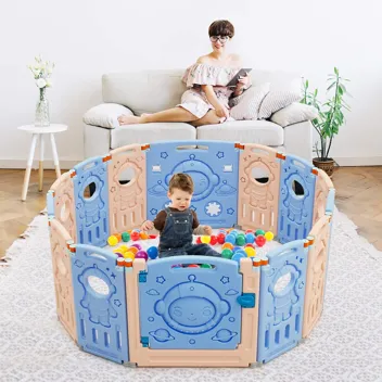 Costzon 16-Panel Aliens Rocket Foldable Baby Play Yards w/ Game Panel