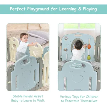 Costzon 16-Panel Aliens Rocket Foldable Baby Play Yards w/ Game Panel