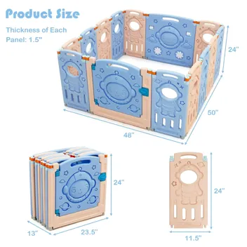 Costzon 16-Panel Aliens Rocket Foldable Baby Play Yards w/ Game Panel