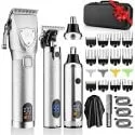 Resuxi 3-Piece Hair Clippers, T-Blade Trimmer & Nose Hair Trimmer Set with 12x Guide Attachments