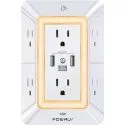 Powrui 6-Outlet Extender Wall Surge Protector w/ 3 USB Ports & Night Light