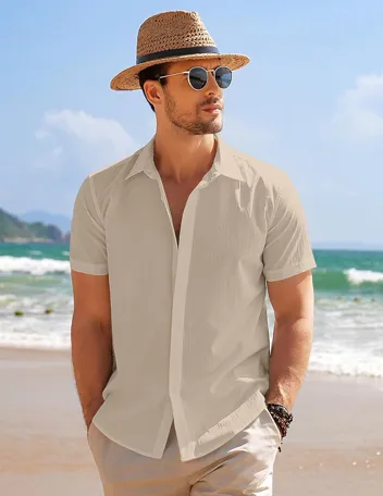 Coofandy Casual Short Sleeve Button Beach Shirt