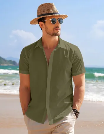 Coofandy Casual Short Sleeve Button Beach Shirt