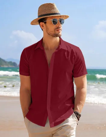 Coofandy Casual Short Sleeve Button Beach Shirt