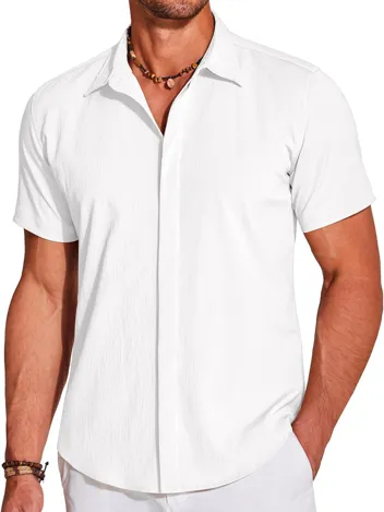 Coofandy Casual Short Sleeve Button Beach Shirt