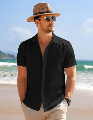 Coofandy Casual Short Sleeve Button Beach Shirt