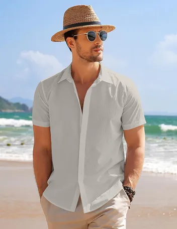 Coofandy Casual Short Sleeve Button Beach Shirt