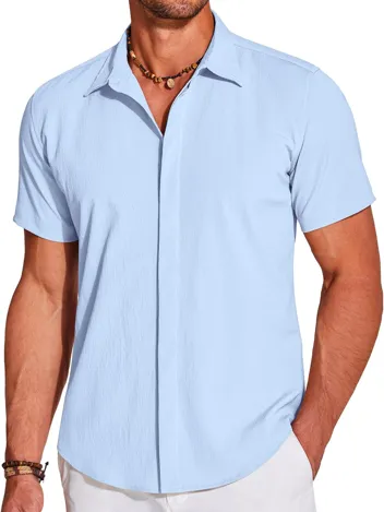 Coofandy Casual Short Sleeve Button Beach Shirt