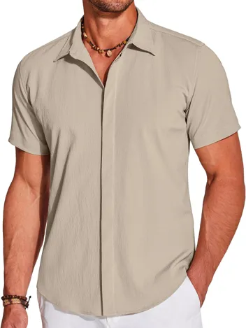 Coofandy Casual Short Sleeve Button Beach Shirt