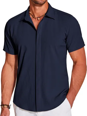 Coofandy Casual Short Sleeve Button Beach Shirt