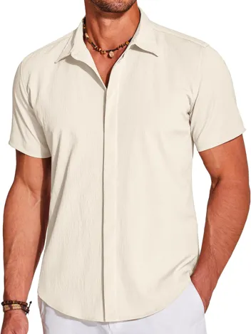 Coofandy Casual Short Sleeve Button Beach Shirt