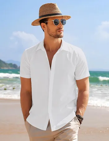 Coofandy Casual Short Sleeve Button Beach Shirt