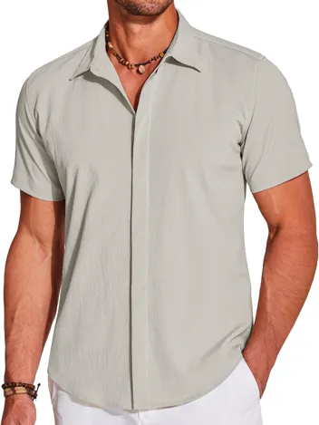 Coofandy Casual Short Sleeve Button Beach Shirt