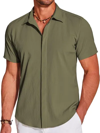 Coofandy Casual Short Sleeve Button Beach Shirt