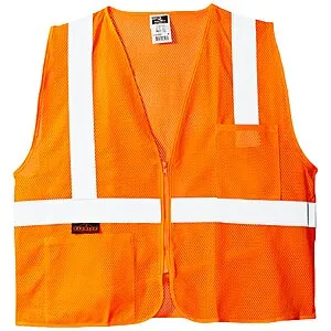 Class 2 High Visibility Vest with Zipper, Orange (Med or Large)