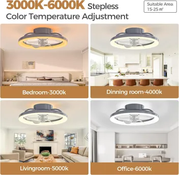 16" Bladeless Stepless Dimmable LED Modern Ceiling Fan Light