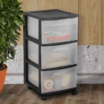 3 Drawer Storage Cart (Black with Clear Drawers)