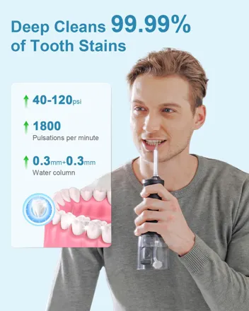 300ml IPX7 Waterproof Cordless Water Flosser w/ 4x Jet Tips