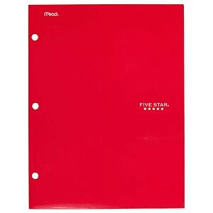 12.5" x 9.5" Five Star 4 Pocket Folder w/ 3-Hole Punch (Red)