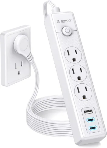 Orico 3-Outlet 3-USB Power Strip with 15ft Flat Cord