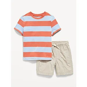 Printed Crew-Neck T-Shirt and Shorts Set for Toddler Boys