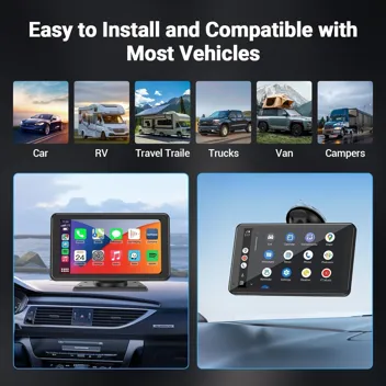 Apokamori 7" Carplay Android Auto Wireless Car Stereo with 1080p Back-up Camera