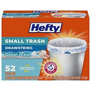 52-Count 4-Gallon Hefty Small Trash Bags (Ocean Water) w/ S&S