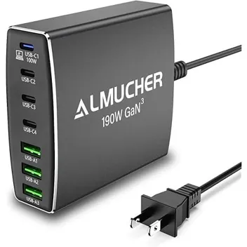 Almucher 7-in-1 190W 7-Port USB GaN Charging Station (Aluminum Body)