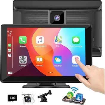 10.1" Apple Carplay & Android Auto Portable Car Stereo with 4K Dash Cam, 1080p Cam