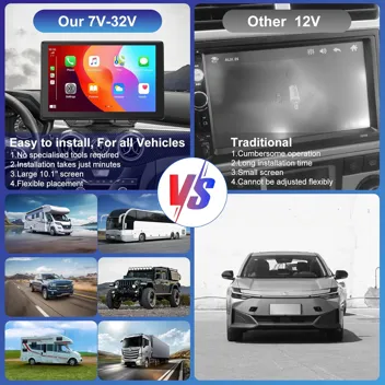 10.1" Apple Carplay & Android Auto Portable Car Stereo with 4K Dash Cam, 1080p Cam