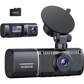 Toguardgo 4K Front Dash Camera & 1080p Indoor Camera with 64GB Card