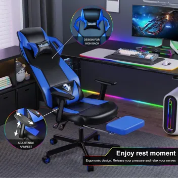 Vansalute PU Leather Lumbar Support Computer Gaming Chair with Footrest