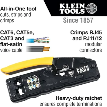 Tools Compact Ratcheting Modular Data Cable Crimper, Wire Stripper & Cutter