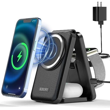 Kixuny 3-in-1 Wireless Charging Station w/ 18W USB Adapter (for iPhone, AirPods, Apple Watch)